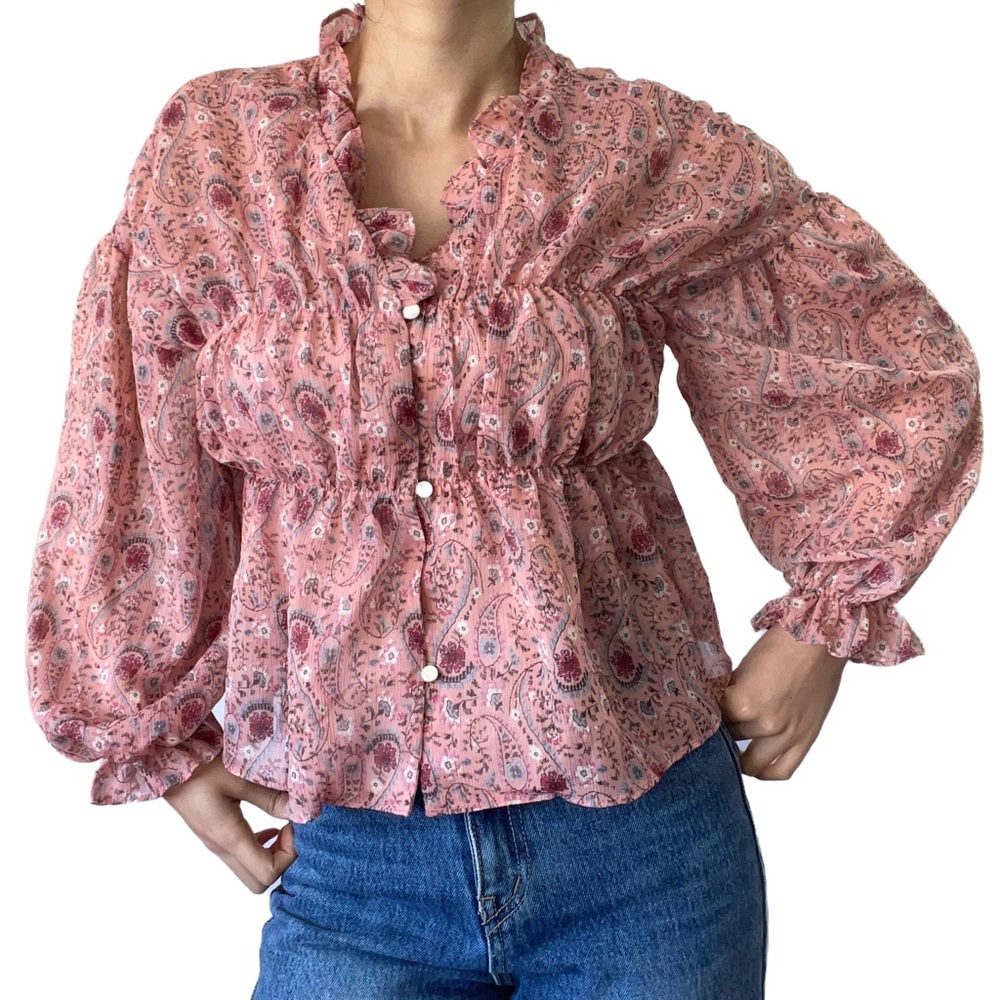 2-in-1 floral paisley print chiffon blouse